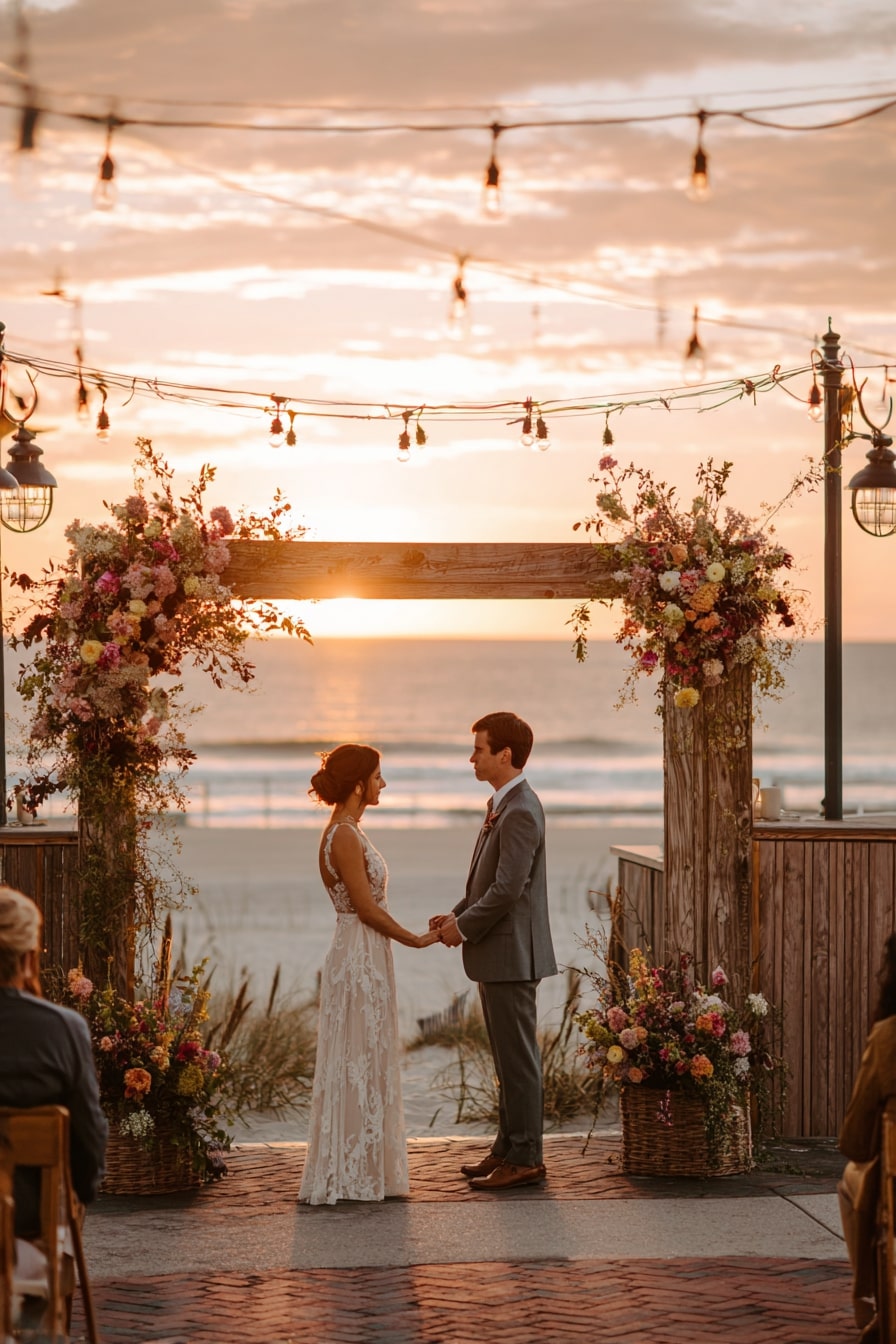 Frame a Sunset Ceremony with Florals and Weathered Wood