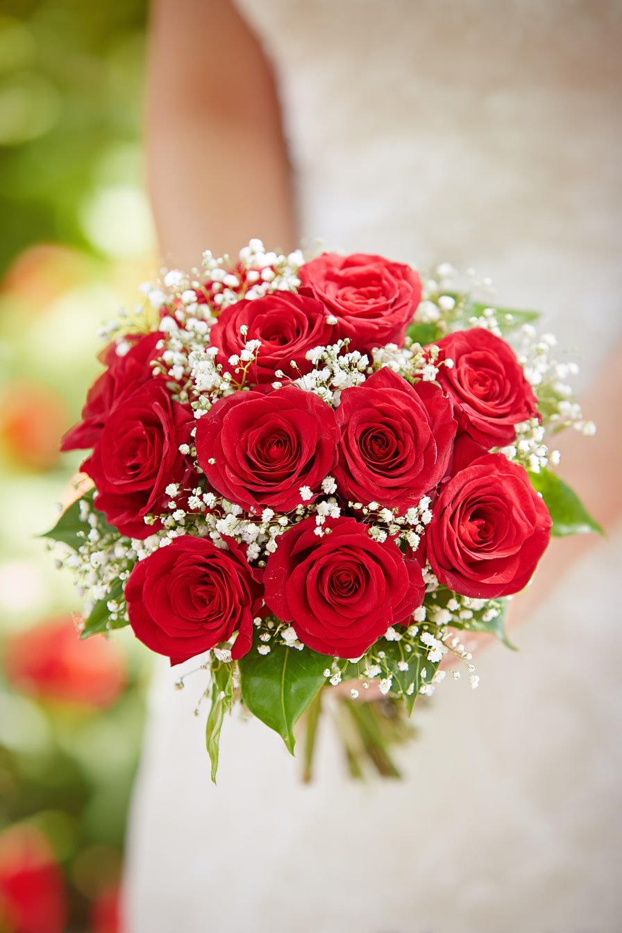 Bridal Look with Crimson Rose Clusters