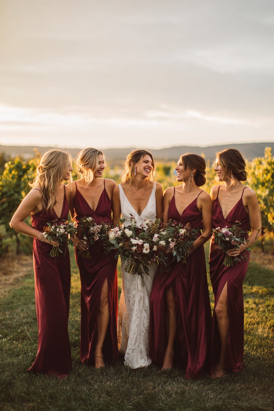 Dress Bridesmaids in Satin Burgundy