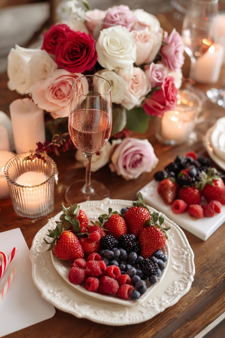 Fresh Berries with Blush Roses