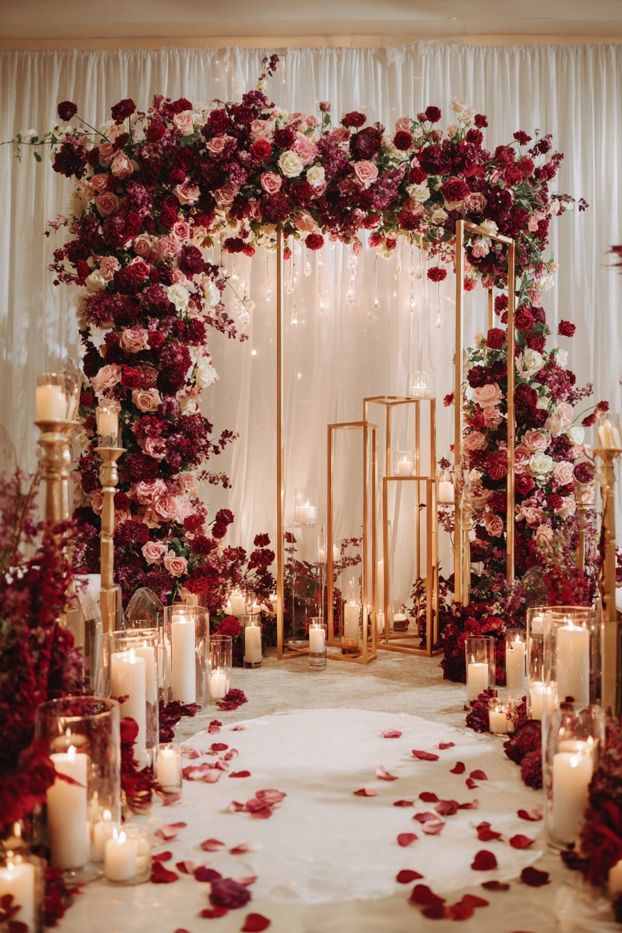 Arch with Burgundy Florals for a Luxe Ceremony Backdrop