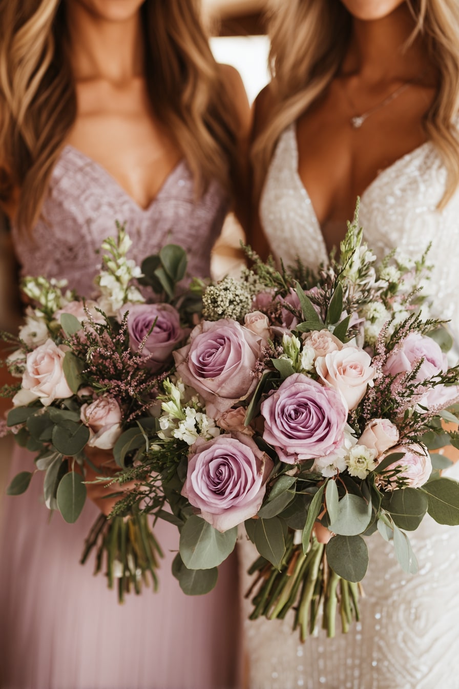 Dusty Lavender Roses with Lush Greenery