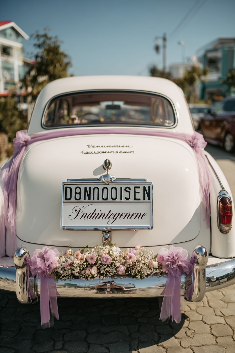Getaway Car with Lavender Tulle and Baby’s Breath