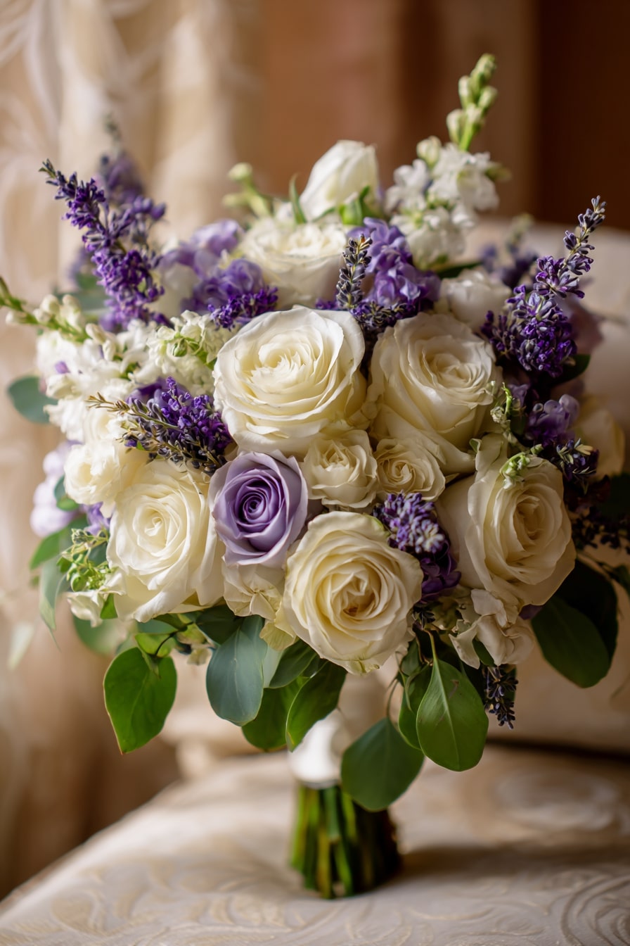 Cream Roses Spikes of Lavender