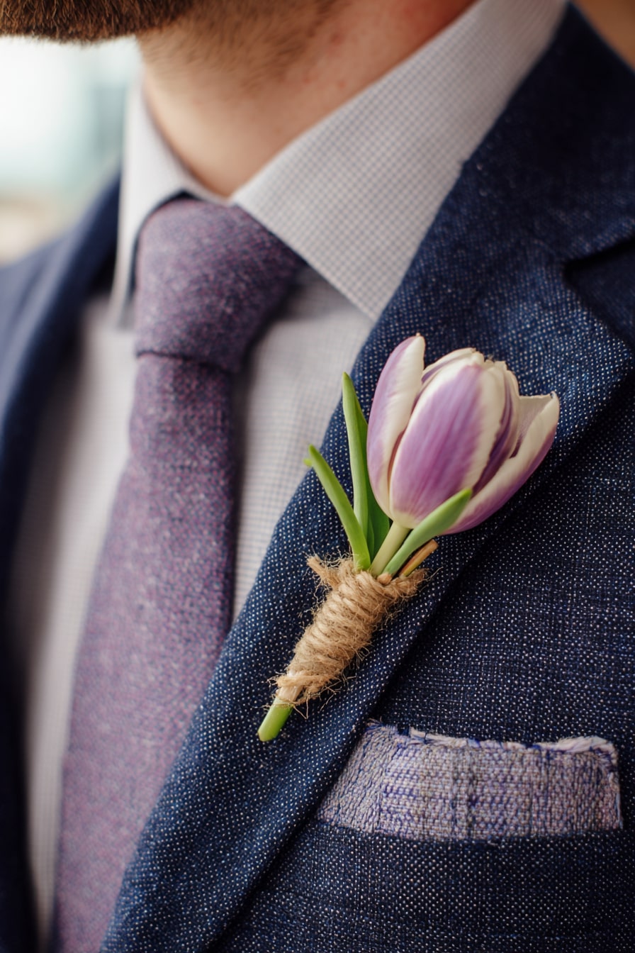 Lavender Tulip Boutonniere with Twine