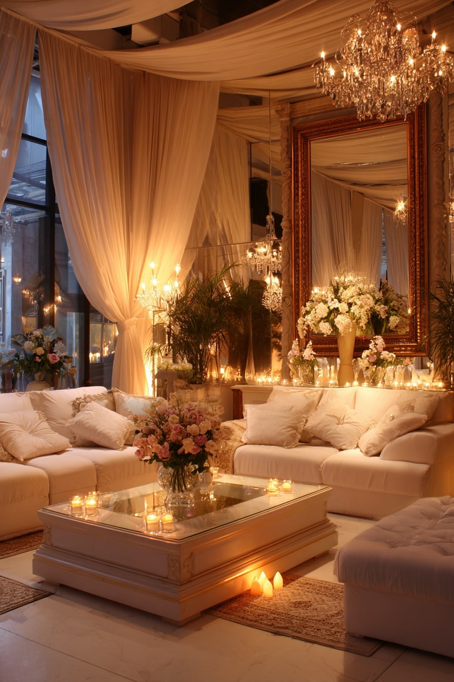 Sheer Drapes and Candlelight for a Romantic Lounge