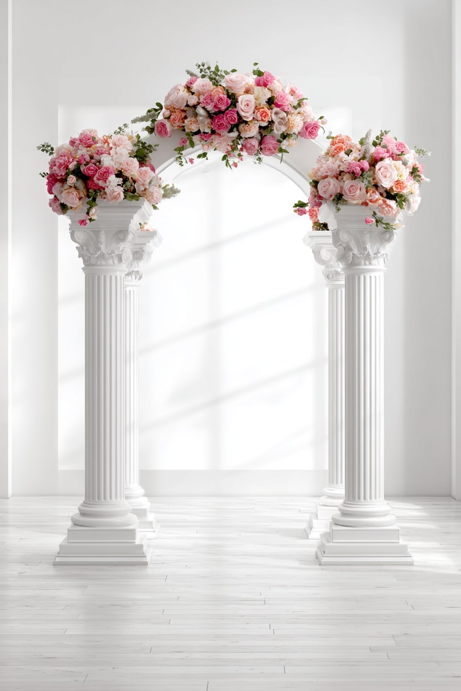 White Arch with Blush and Coral Florals