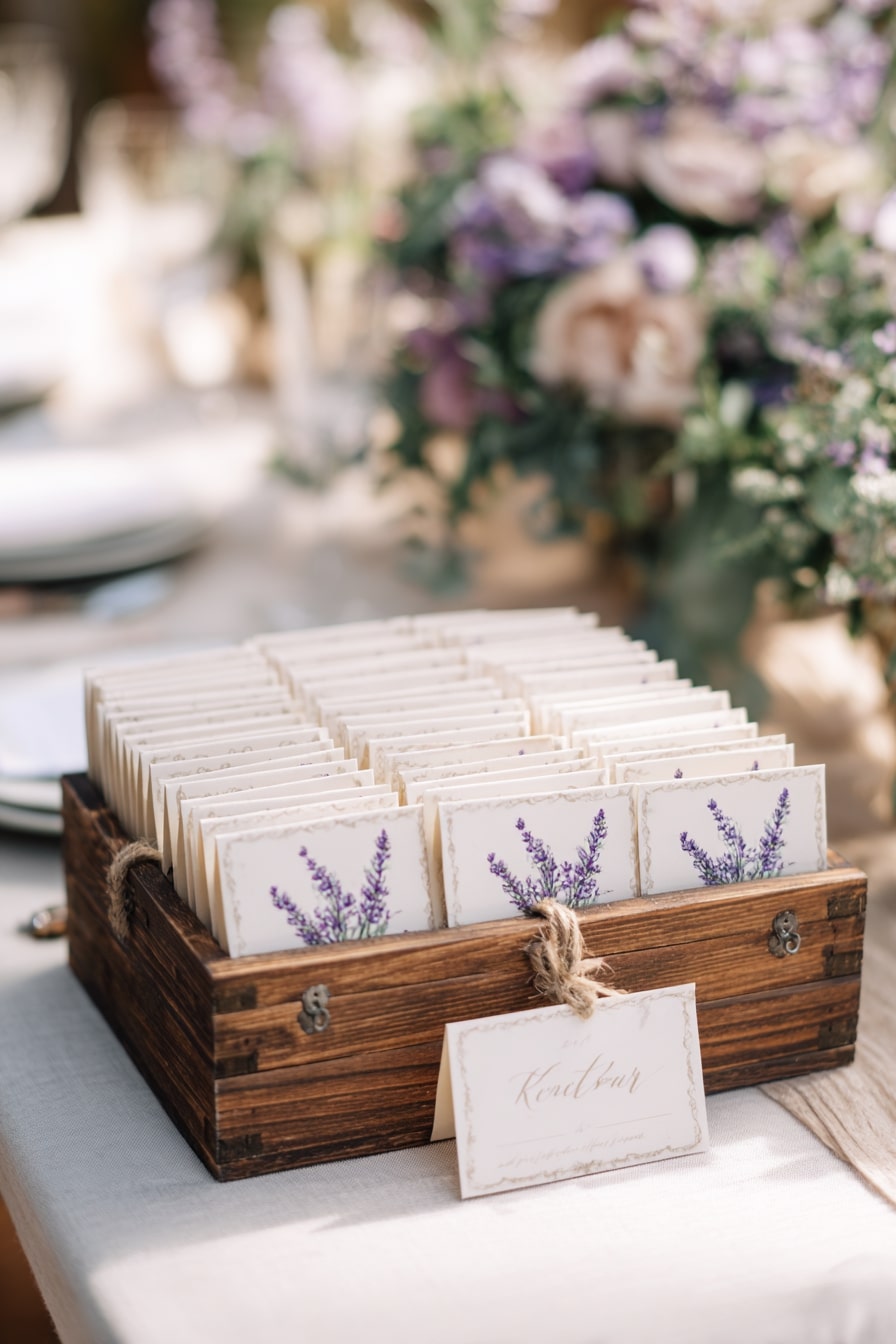 Tuck Lavender Illustrations into Rustic Escort Cards