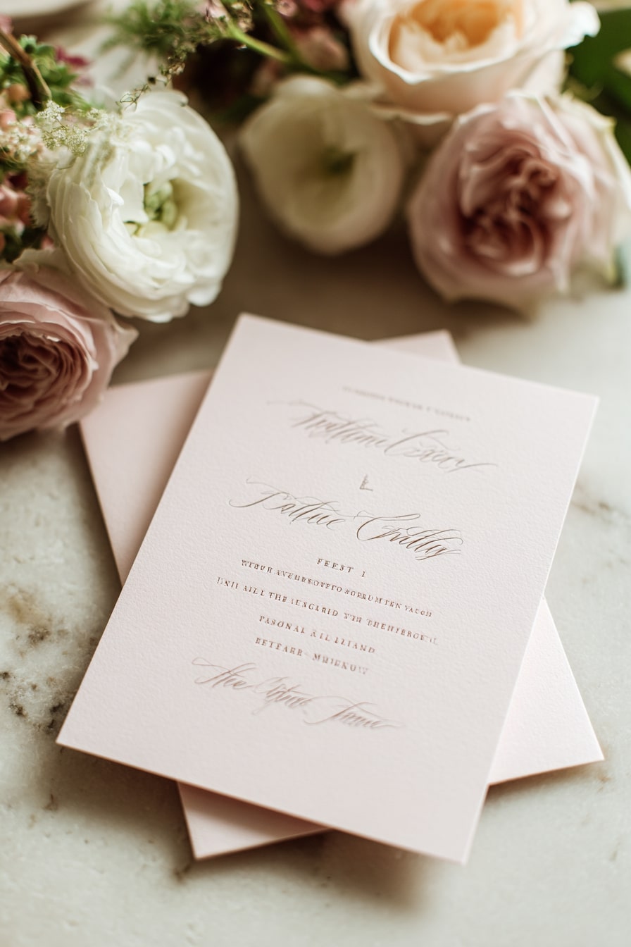 Pair Blush Stationery with Soft Script for Elegant Warmth