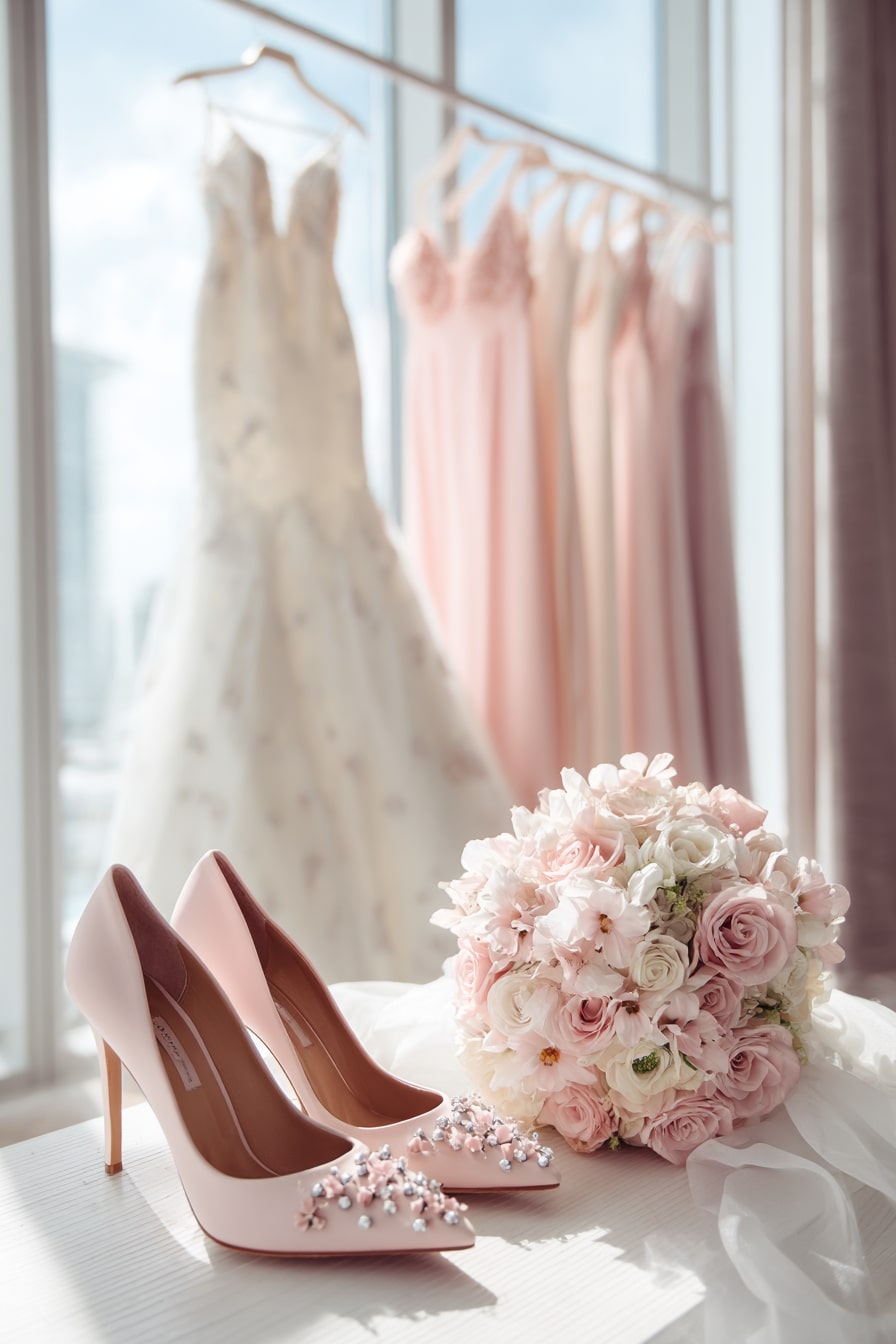 Match Blush Accessories with Layered Bridesmaid Tones