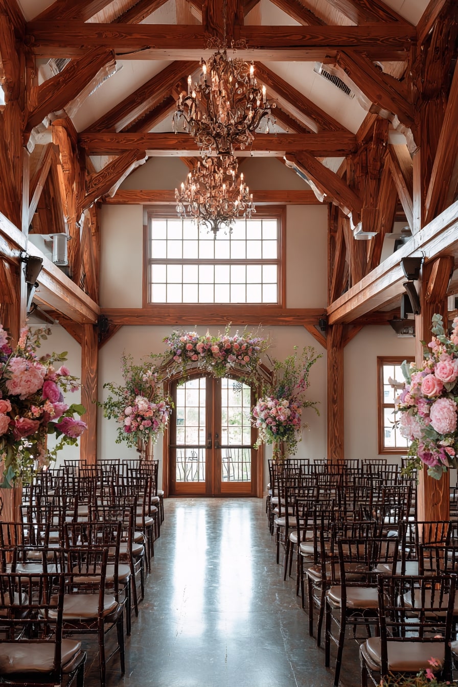 Soften a Rustic Venue with Towering Pink Floral Arches