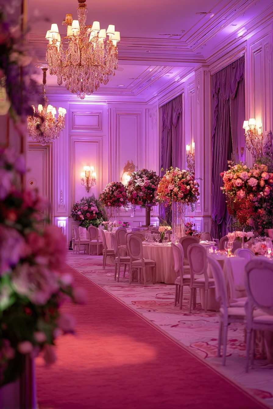 Wash Walls and Florals in Pink Uplighting for Ballroom Drama