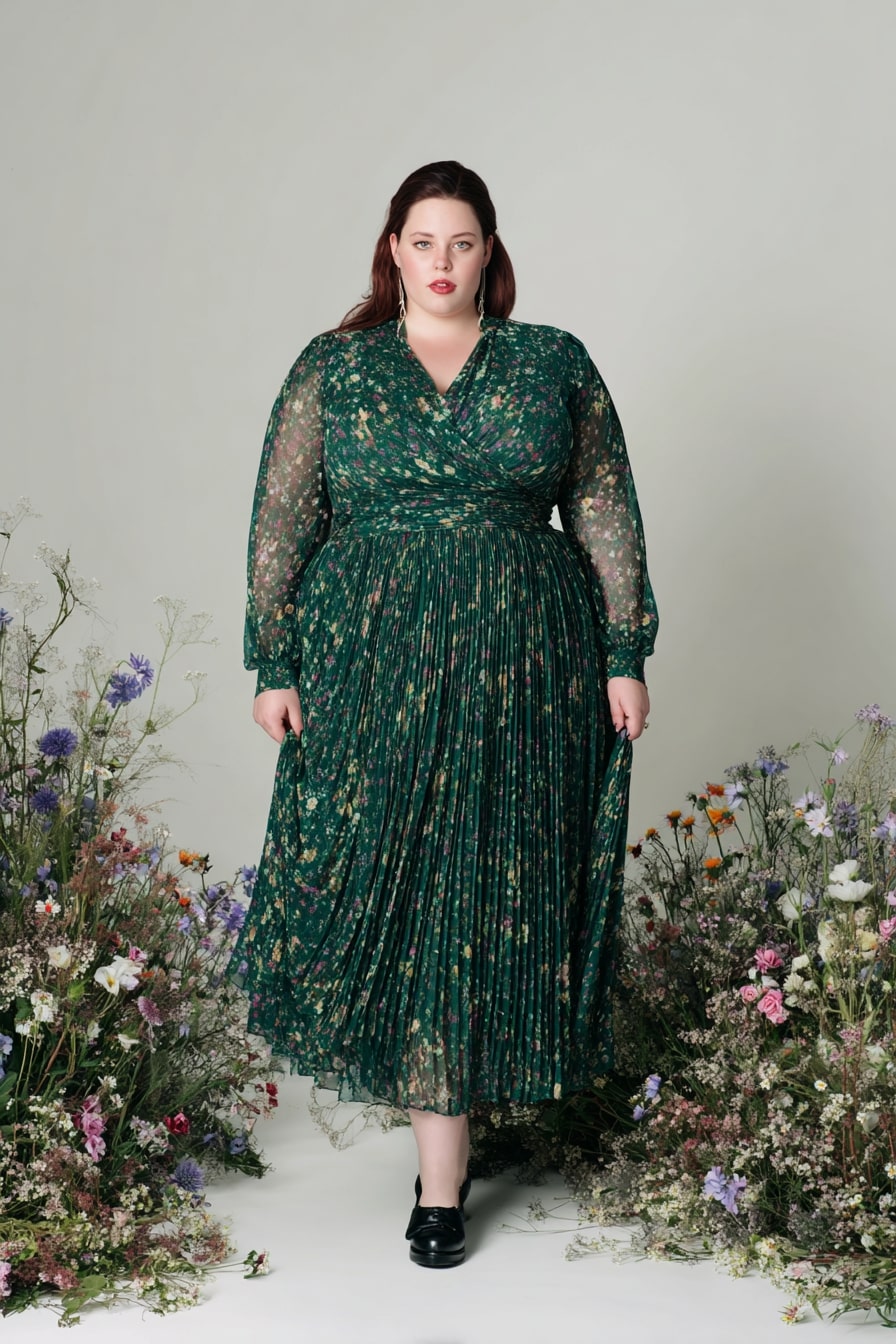 Pleated Floral Maxi