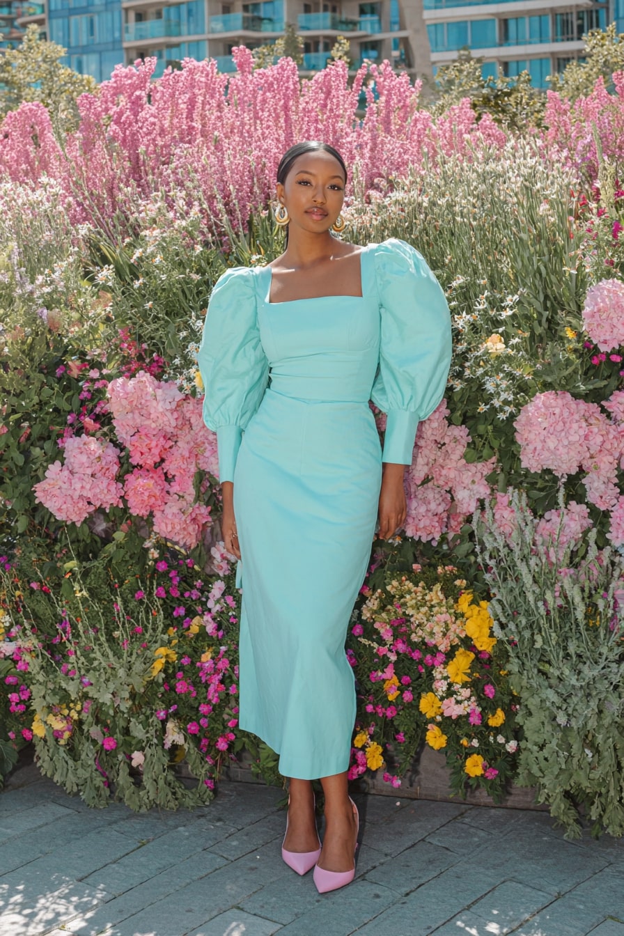 Sculpted Sleeves and Cool Aqua Tones
