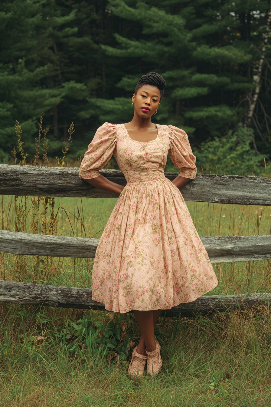 Dusty Rose Print and Gathered Waist