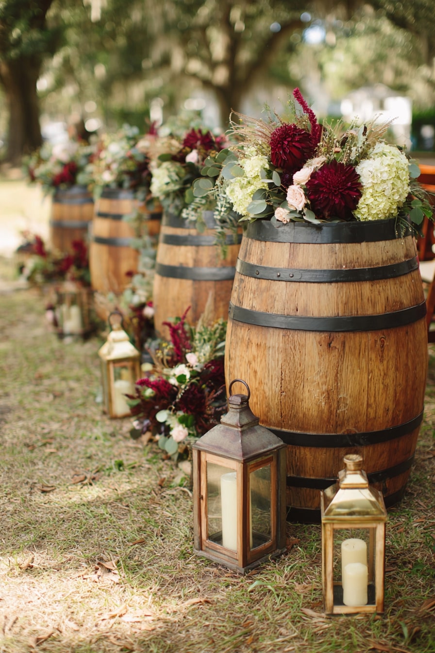 Wine Barrels and Garden Lanterns