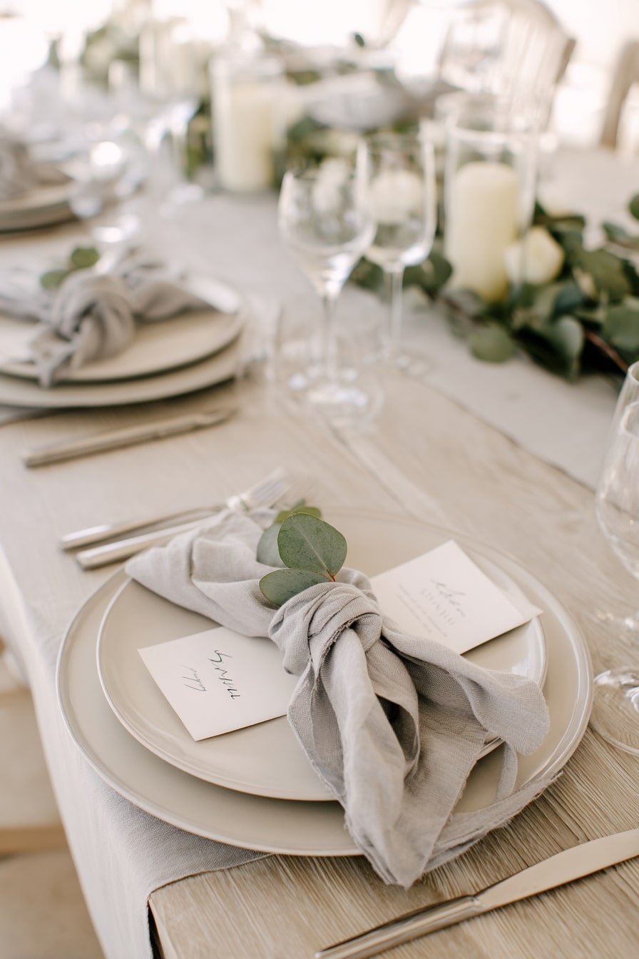 Soft Linen and Eucalyptus for a Refined Vineyard Setting